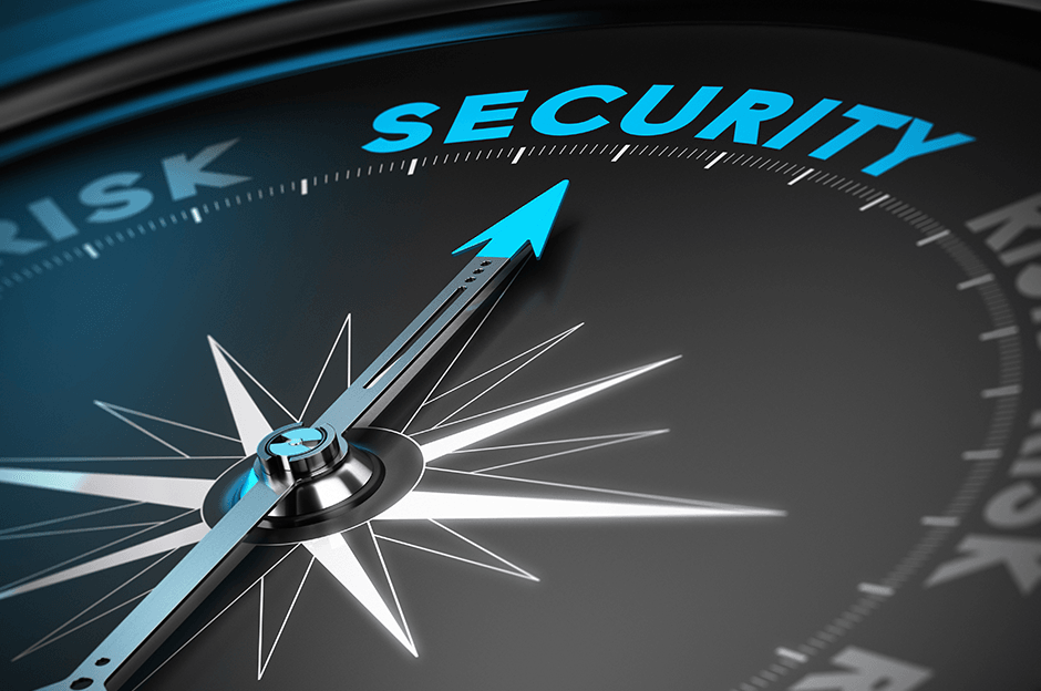 Security-focused compass with north pointing towards security